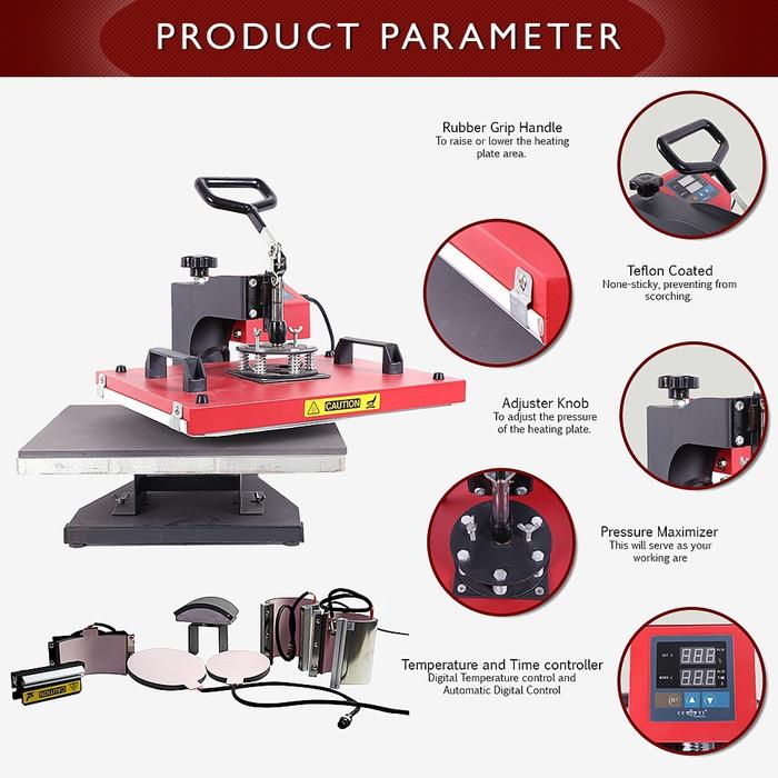 CUYI 6in1 Mesin Heat Press Combo Tipe Swing Tugas Berat (flatbed / cap press / mug press）