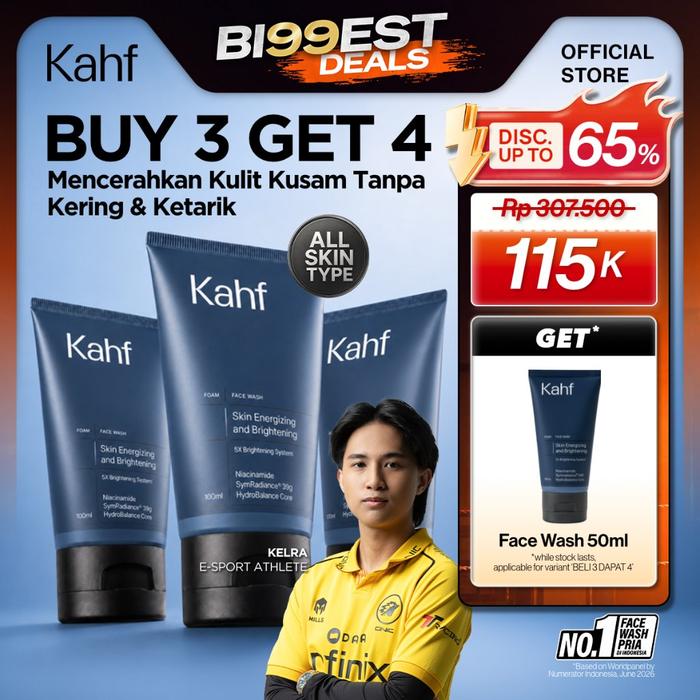 Kahf Skin Energizing and Brightening Facial Wash Foam 100ml - Sabun Cuci Muka Pria Face Wash Gentle 