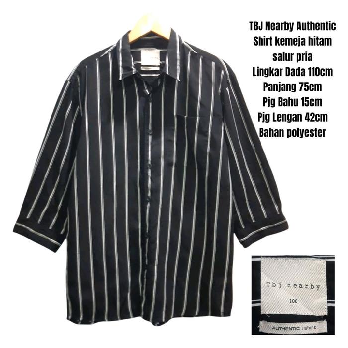TBJ Nearby Authentic Shirt kemeja hitam salur pria
