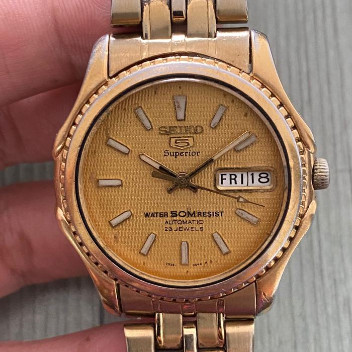 Seiko 5 Superior 7S36 - 0090 Automatic Full Gold Day Date All Original