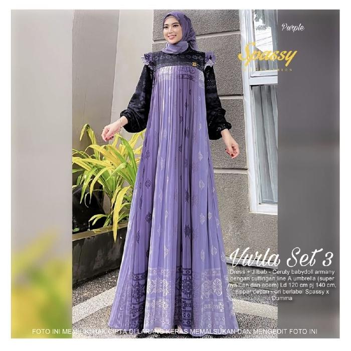 Vurla Set Hijab by Spassy x Dumma / Gamis Maxi Dress Setelan Jilbab Segi Empat / Bahan Ceruty Babydo