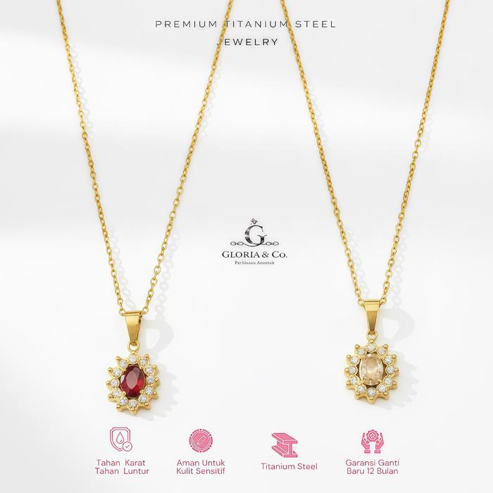 GLORIA & Co - Kalung Titanium Liontin Permata Cantik - Perhiasan Wanita Korean Style Lapis Emas 18KG