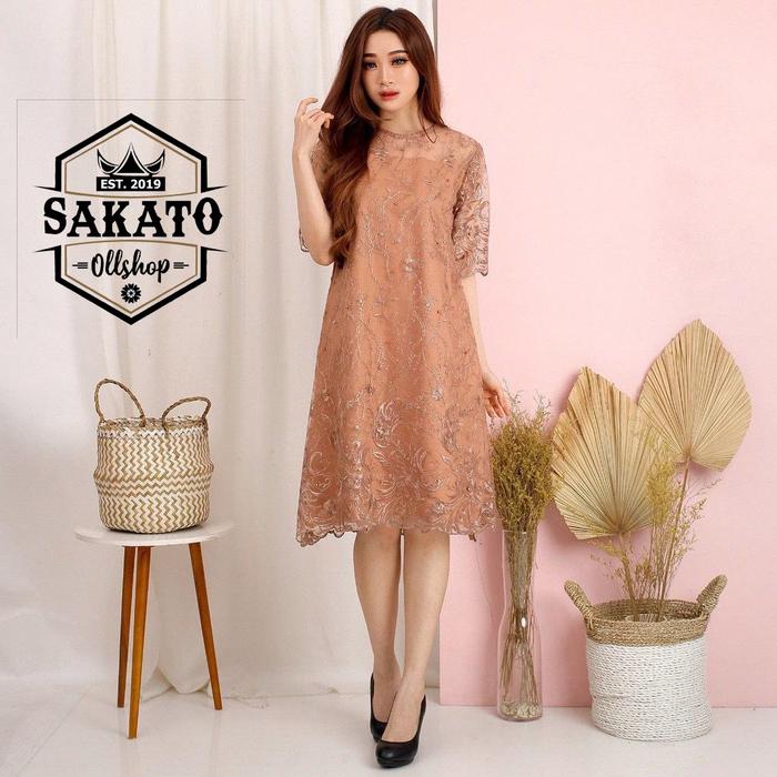 DISKON 70%!!! Dress Alea Brukat Tille Premium Gliter Mutiara Puring Lembut dan Adem 7 warna M X XL X