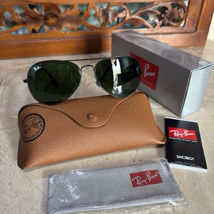 Kacamata klasik rayban aviator sz 58 Frame hitam kaca hijau
