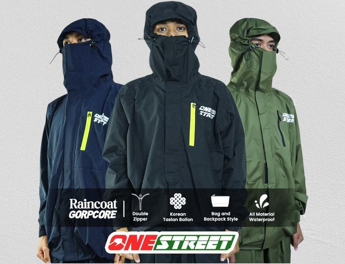 ONESTREET Jas Hujan Jaket Gorpcore Pria Wanita Setelan Bahan Taslan Balon Korea Premium Waterproof D