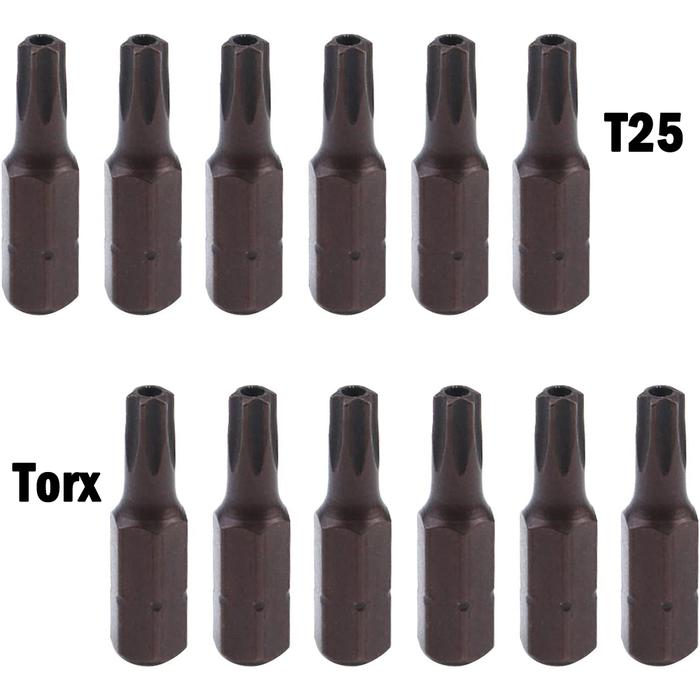 12Pc T25 Torx 1/4" Hex Shank Magnetic Torx Security Electric
