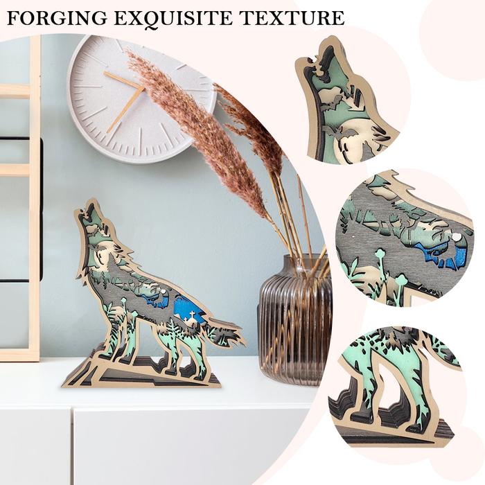 Wolf Wood Sculpture Hollow Creative Carving Animal Craft Handcraft
