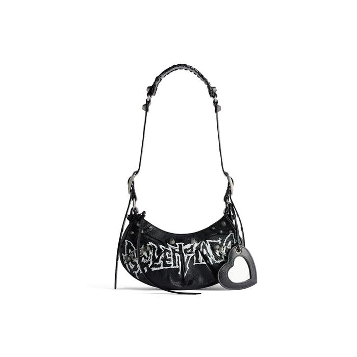 TAS BRANDED WANITA BALENCIAGA WOMEN'S LE CAGOLE XS SHOULDER BAG DIY METAL IN WHITE OR BLACK "Black/W