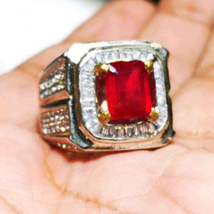 Cod Cincin Permata Natural Ruby Red Pigeon Blood Mewah Ring Silver Micro Teper Lengkap Memo