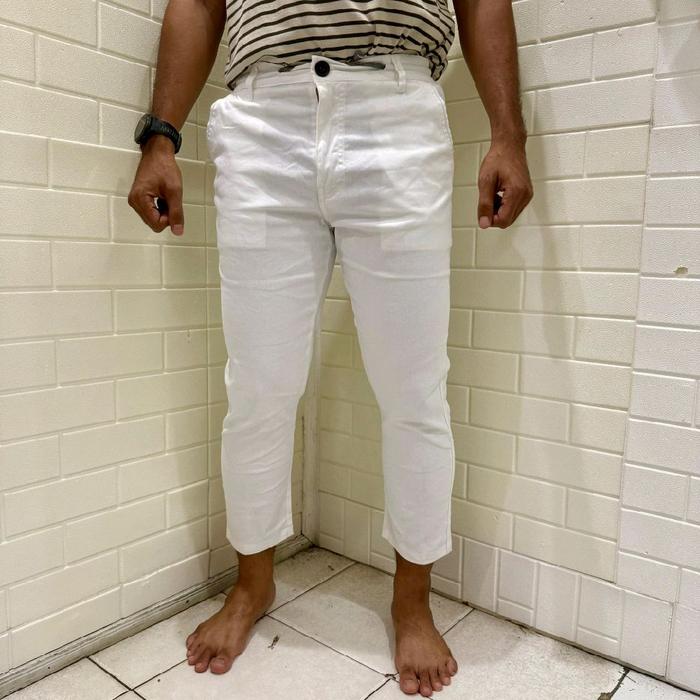 Celana Sirwal Angkle Pants Hablo Warna Putih Office Casual Formal Bahan Katun Twill Slimfit