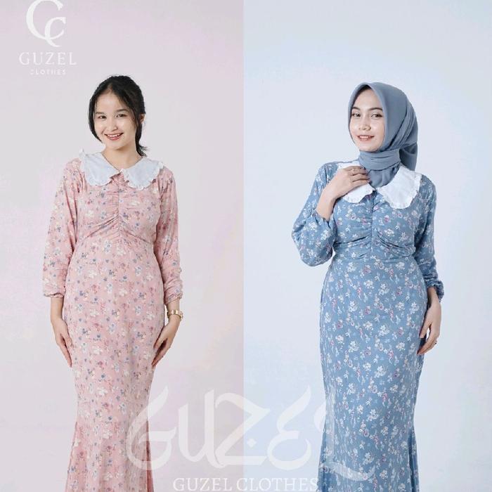Rose Dress by Guzel Dress Premium Baju Fashion Wanita Rayon Premium Vintage Korean Look Motif Bunga 