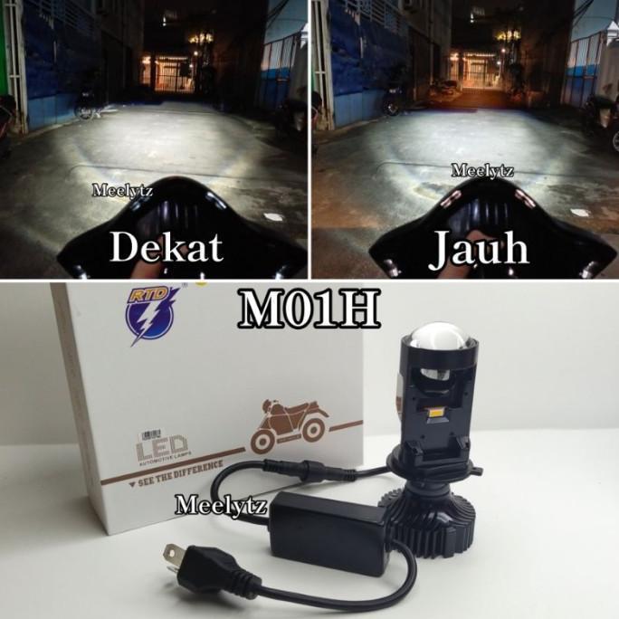 LAMPU UTAMA LED RTD M01H MINI PROJECTOR H4 CUT OFF MOTOR MOBIL