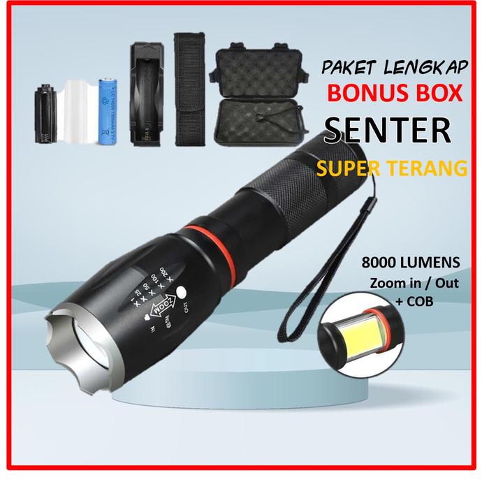 Senter LED Super Terang Original 8000 Lumens XM-L T6 E17 COB Sepeda Swat Police Barang Unik Murah