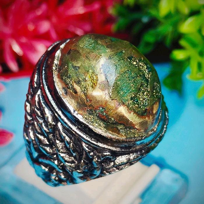 cincin batu akik damar Wulan badar mas lengket magnet sedikit  Ring alpaka