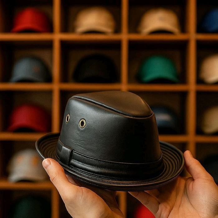 topi fedora cowok pria original kulit sapi original