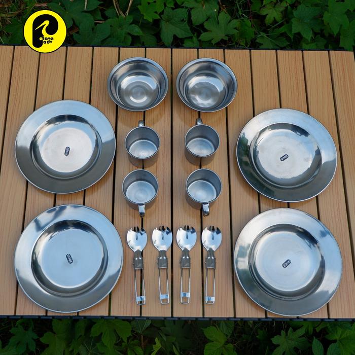 READY CEMARA alat makan set 4 orang gelas piring sendok mangkok camping