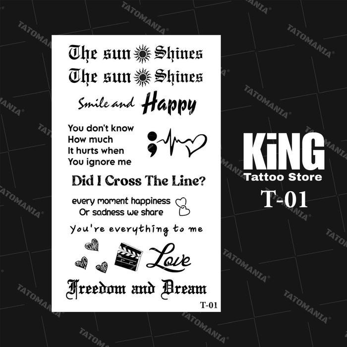 KingTattoo - Stiker Tato Temporer Semi Permanen Motif Tulisan Uk 11x18cm - T-01