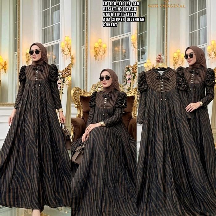 SHR ORIGINAL BAJU SHR GAMIS ZEB LIPIT DADA COD LD 100-110 PJ 140 RESLETING DEPAN DADA LIPIT-LIPIT AD