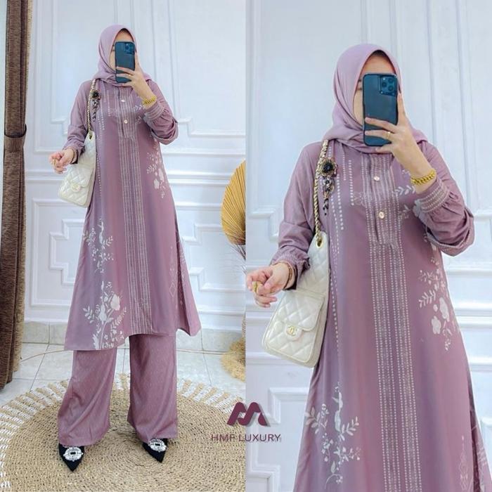 HMF Luxury Sonia Set Celana Vol 20 Setelan Tunik Terbaru Oneset Premium Atasan Tunik Bawahan Celana 