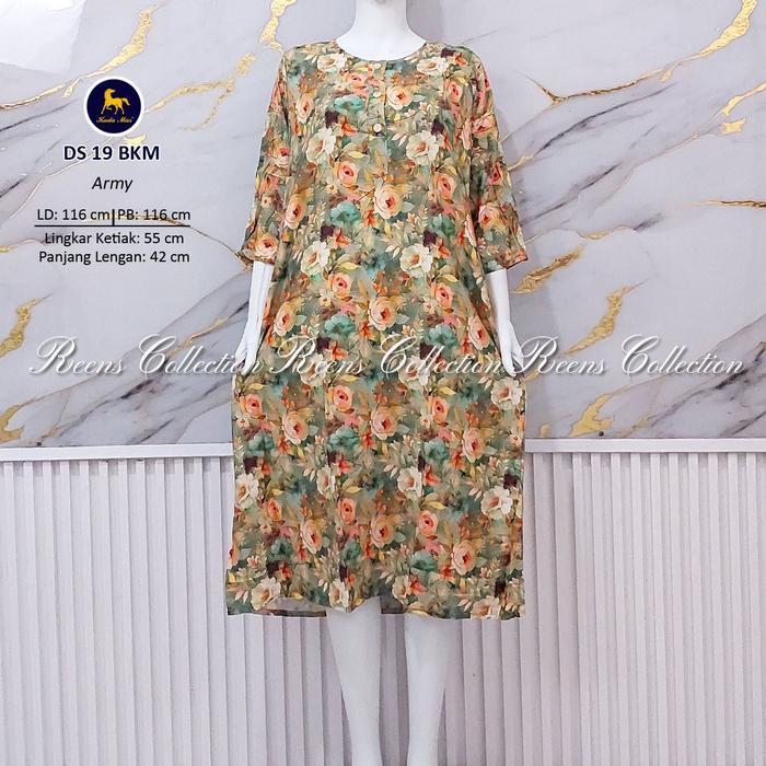 Batik Kuda Mas Daster 19 Lengan 3/4  | Daster 3 Kancing Depan Busui Di Bawah Lutut Rayon Motif Tebal