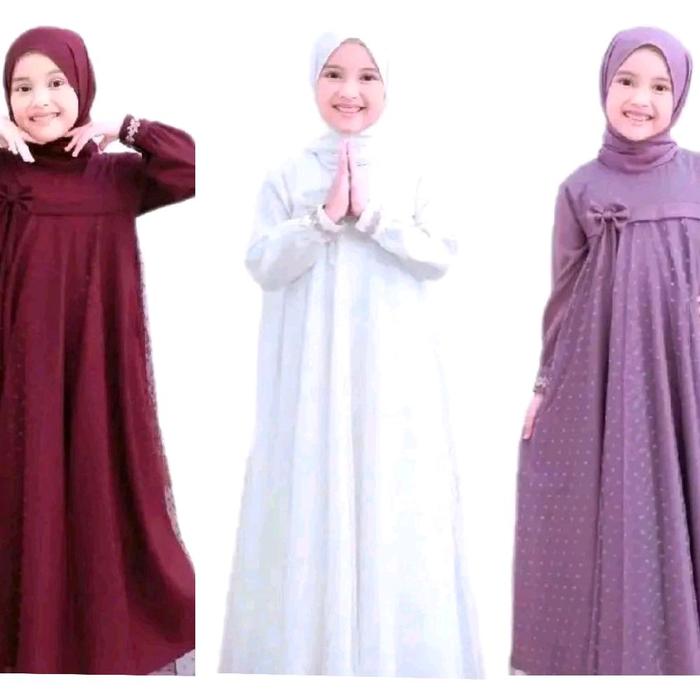 Gaun Dress Misha Kids 3-13 Tahun - Bisa couple ibu dan anak - Cryncle kombinasi Brookat Tile Dot Set
