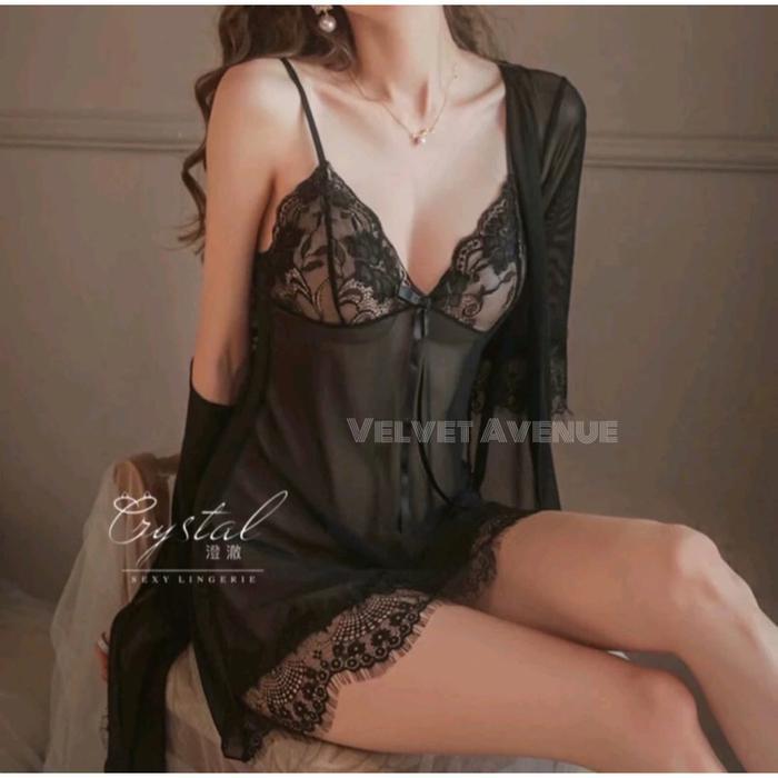 Kimono Lingerie Jumbo Transparan 2In1 Can Be Kimono Bigsize  Premium #Gratisongkir