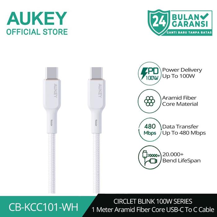 [Hwartz] Aukey Kabel Charger Type-C CB-KCC101 Braided Nylon USB-C to USB-C Black Cable