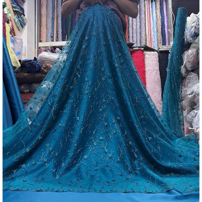 Kain Bahan Tille Akar Padi Mutiara / Bahan Brokat Kebaya Tile Padi. Terbaru !!!!!!!!!!