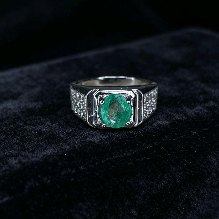 Cincin Batu Permata Jamrud Kolombia Berkualitas Fleksibel untuk Pria dan Wanita Dimensi 8x6x4 Bahan 