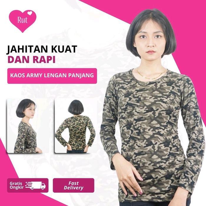 Kaos Army Wanita Motif Loreng Tentara Lengan Panjang Bahan Spandek Spandex By Rut.Id Abu Hijau