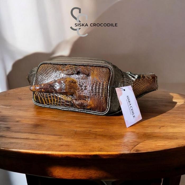 SC SISKA CROCODILE - Tas Waishbag Kulit Croco Tas Selempang Pria Elegan Tas Dada Kulit Asli Merauke