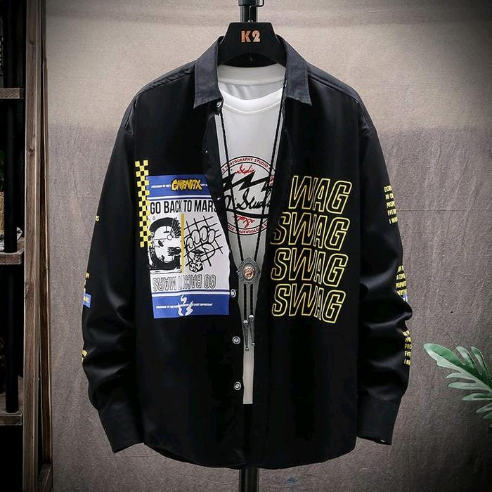 VIRAL SHOP- KEMEJA CASUA PRIA SWAG 2 WARNA LUARAN SAJA