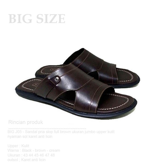 MG-HR005 Sandal Kulit Pria Big Size 44-48 Hitam Coklat Krem Outsole TPR Insole Busa Empuk Garansi Re