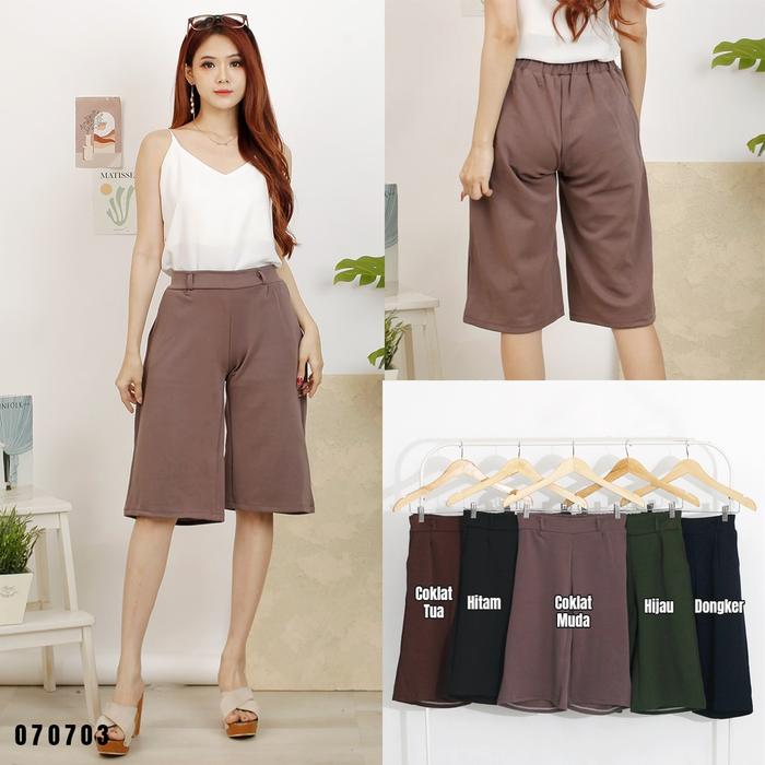 Celana Pendek 3/4 Kulot Wanita ang Karet Scuba