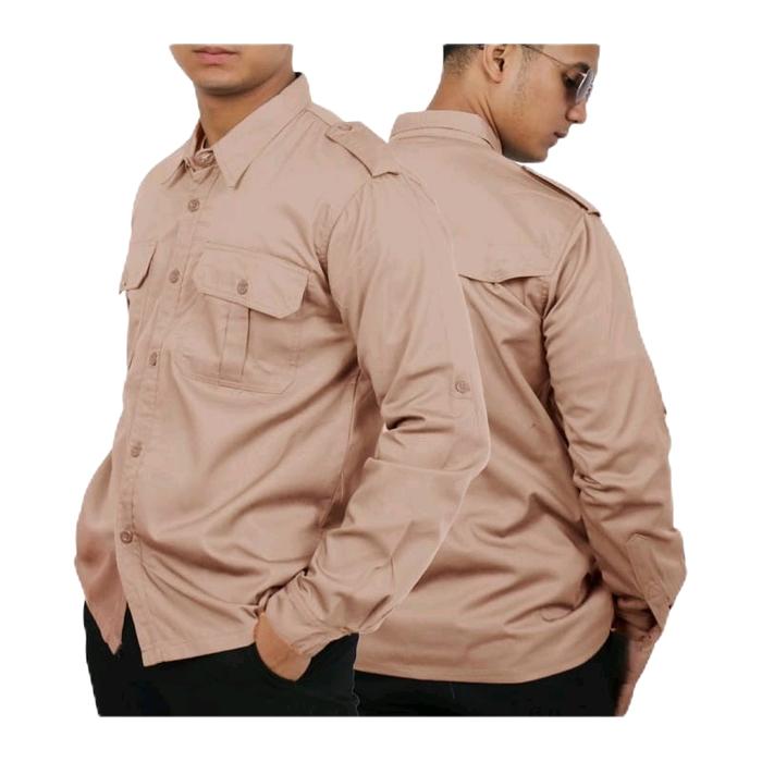 Kemeja Tactikal Seragam PNS Outdoor Lengan Panjang American Drill -  Baju, Pria Navy Putih Hitam Nya