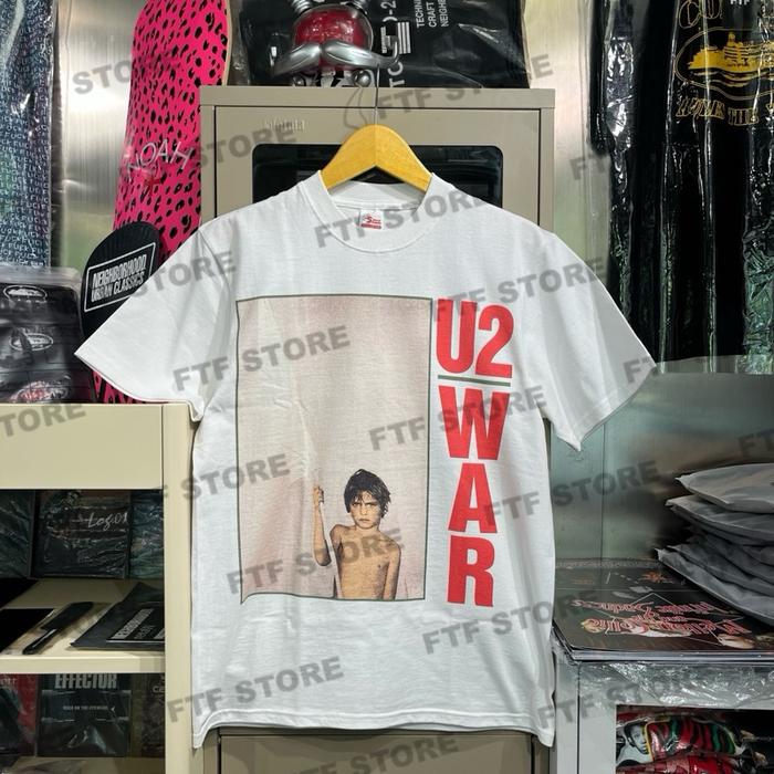 U2 - WAR TSHIRT WHITE Baju Kaos Putih Berat 100% Katun 16s untuk Pria dan Wanita