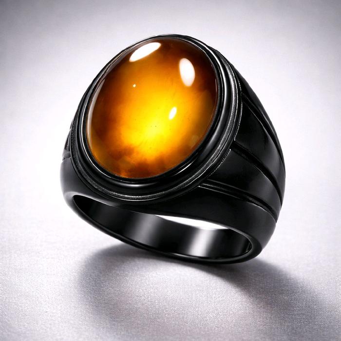 Natural Bio Solar Aceh Top Luster Menyala Kualitas Terbaik Cincin Pria dengan Batu Matahari Kuning