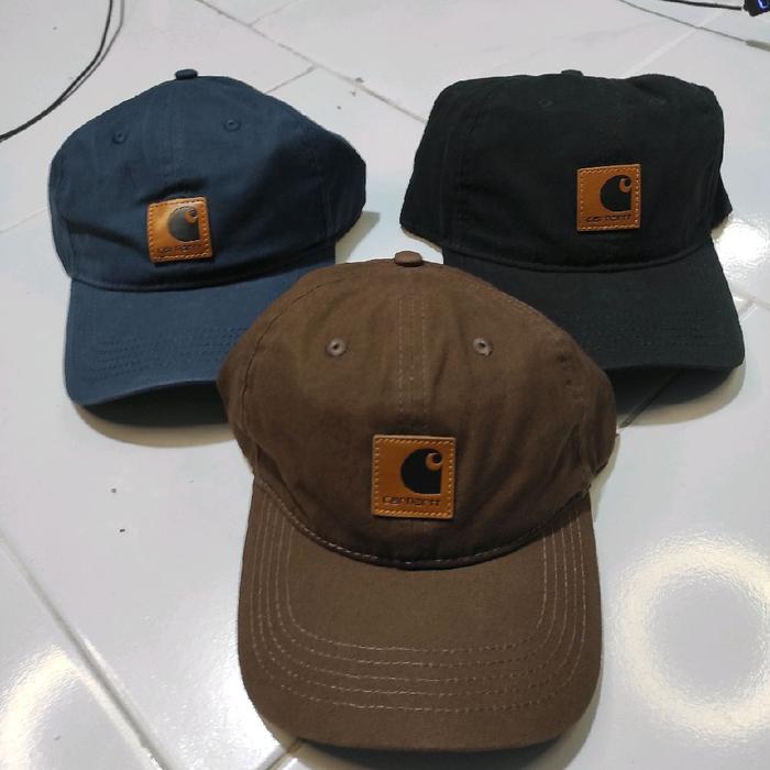 Carhartt Topi Baseball Pria Wanita Hitam Coklat Biru dengan Logo Kulit Kualitas Premium