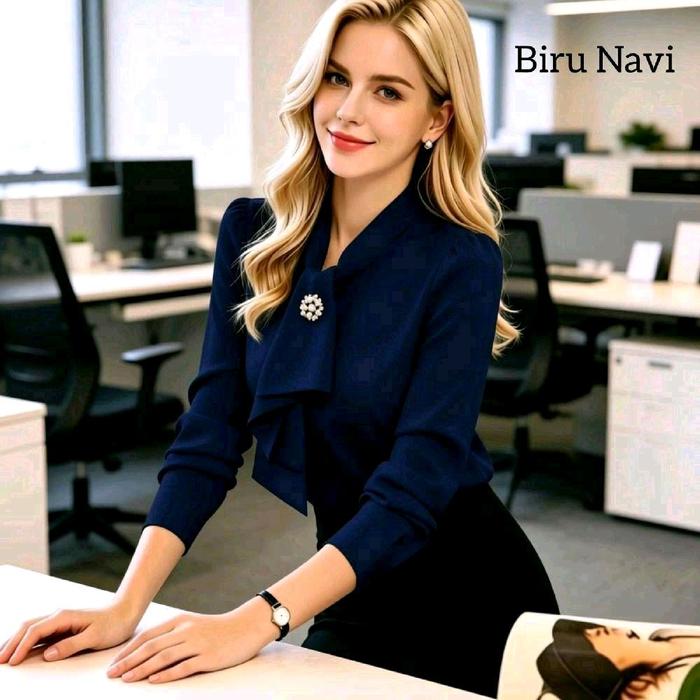 Baju Atasan Remaja Blouse Nesvia Biru Navi Korean Style Murah Dewasa