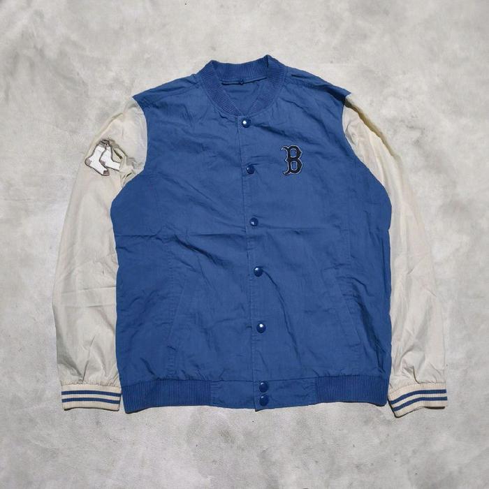 Jaket varsity baseball mlb Boston biru putih bekas