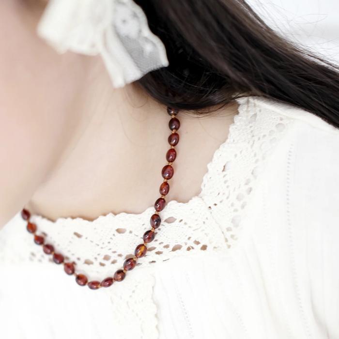 STOK TERBATAS Amber Buddy | XO54C Kalung & Gelang Amber Bayi Cognac Glossy - 32cm & 14cm