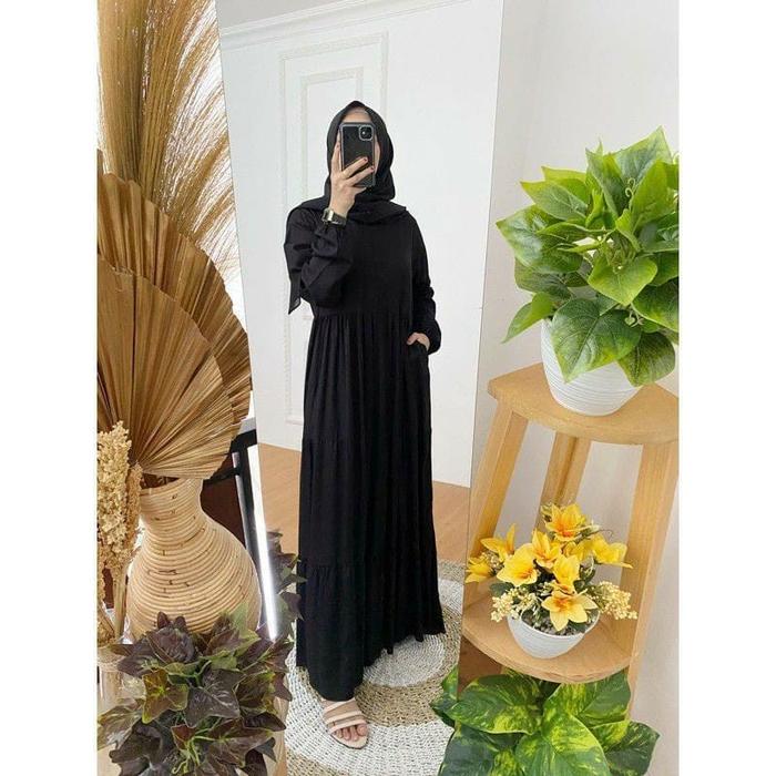 GAMIS TWILL RAYON HITAM POLOS