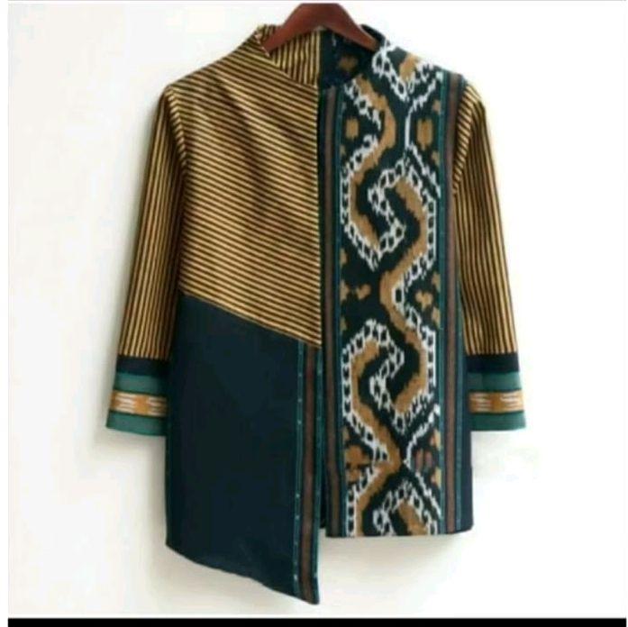 blus tenun Jepara motif toraja mix lurik premium