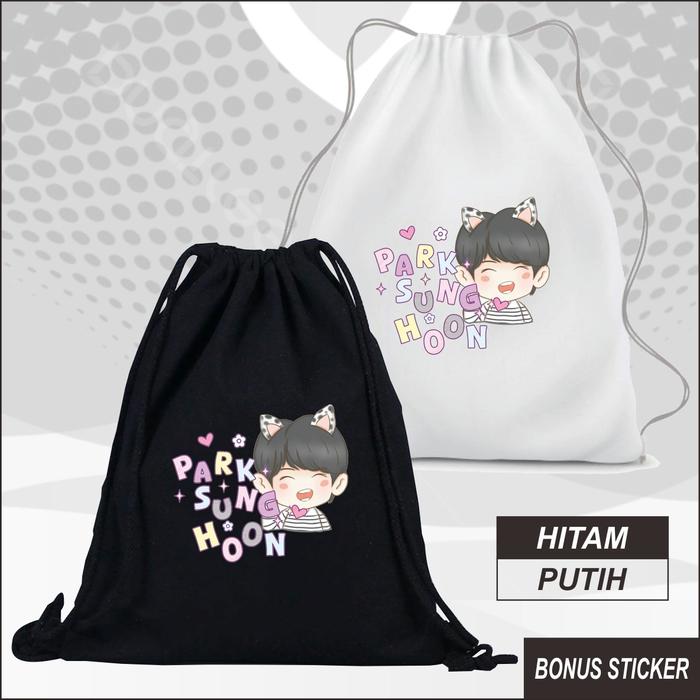 Tas Serut Stringbag Kanvas Tebal Sunghoon Enhypen Kpop Korea Lucu Chibi