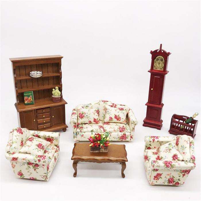 1:12 Rumah Boneka Miniatur Ruang Tamu Boneka Furniture Sofa Set Sofa