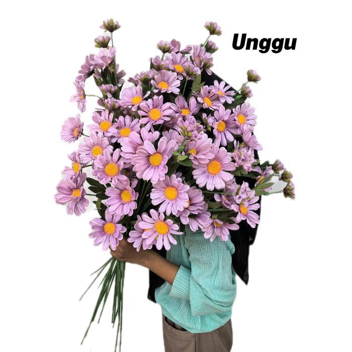 Bunga Artificial Hias Aster Daisy Autumn 6 Cabang Dekorasi Rangkaian Bunga Pernikahan - ungu