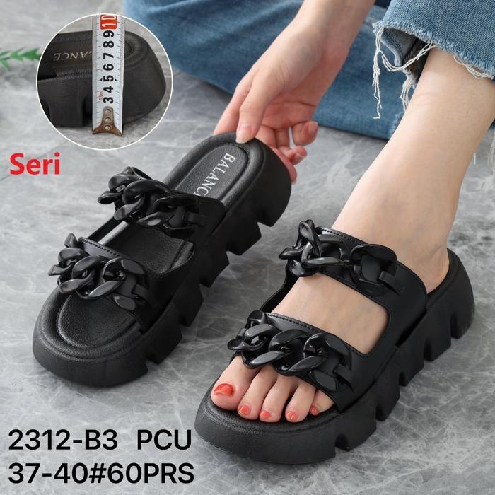 Sandal Slop Wanita Rubber PVC Sendal Wedges Jelly Karet Import Balance Motif Rantai 2312