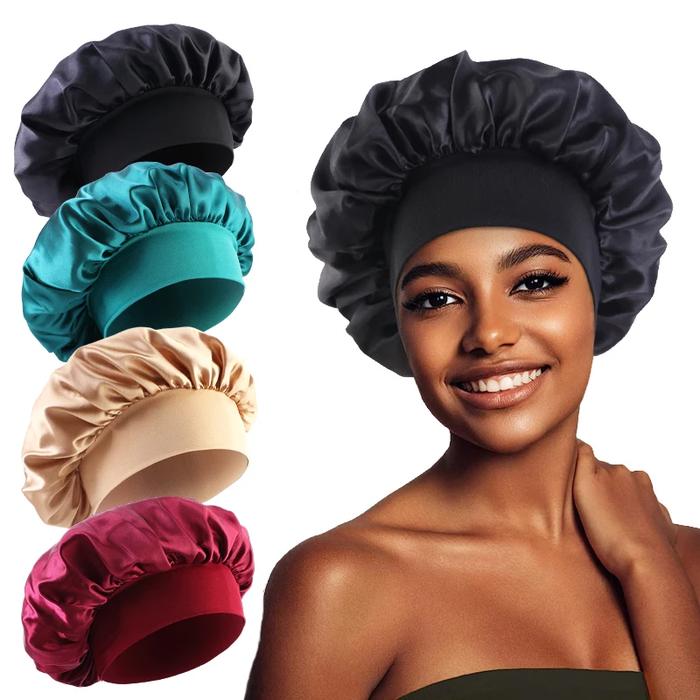 Satin Wide Brim Nightcap Shower Caps Silk Bonnet Elastic Soft Band Styling Cap Soft Silk Sleep Cap B