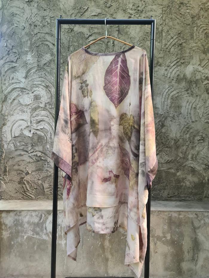 Tunik Ecoprint Katun Paris Premium / Long Blouse Motif Daun Natural Eksklusif