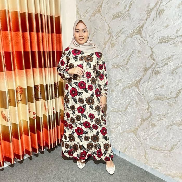 Gamis Teera New Jumbo Ld 120 Lengan Balon Karet Mewah Kain Rayon Premium Lembut Nyaman Tebal Bawah R